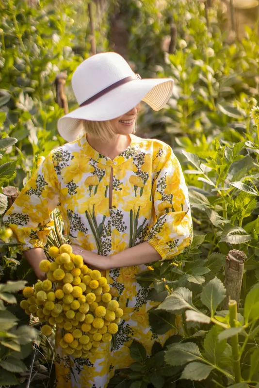 3|4 Sleeve Dress Daffodil Print