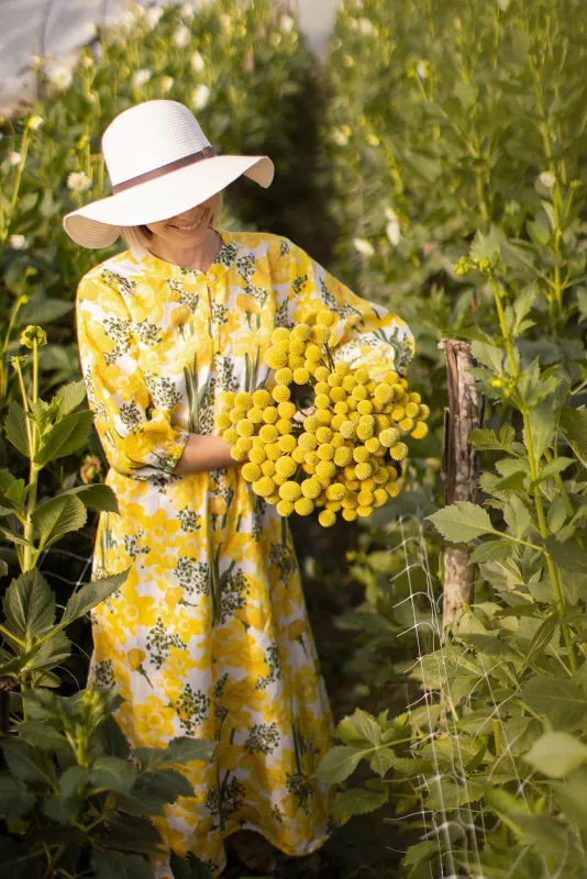 3|4 Sleeve Dress Daffodil Print