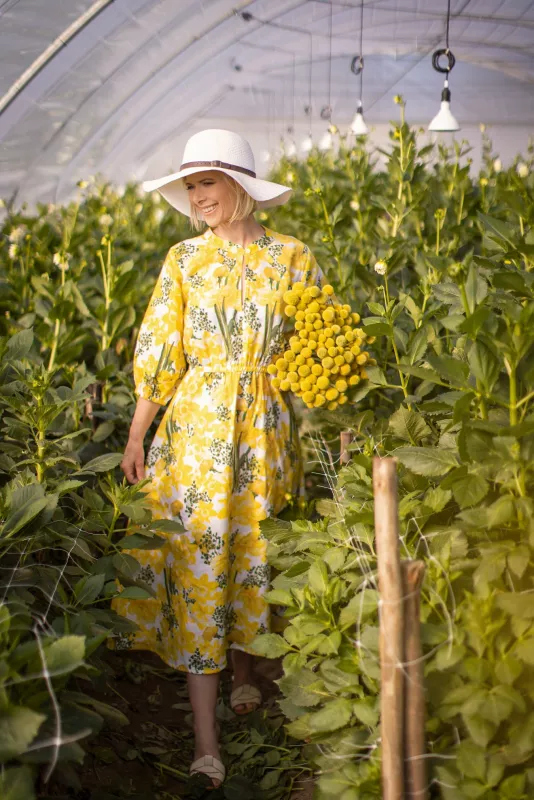 3|4 Sleeve Dress Daffodil Print