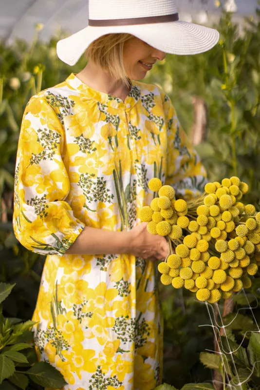 3|4 Sleeve Dress Daffodil Print