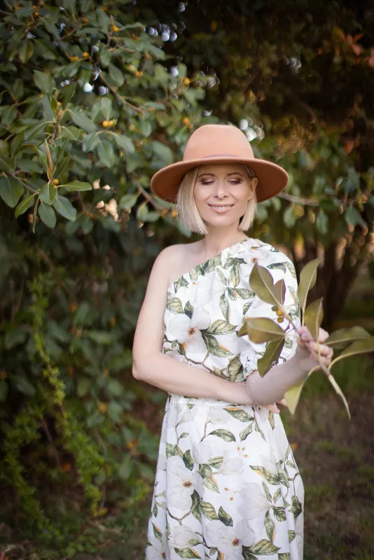 One Hand Off Shoulder Dress Magnolia Print