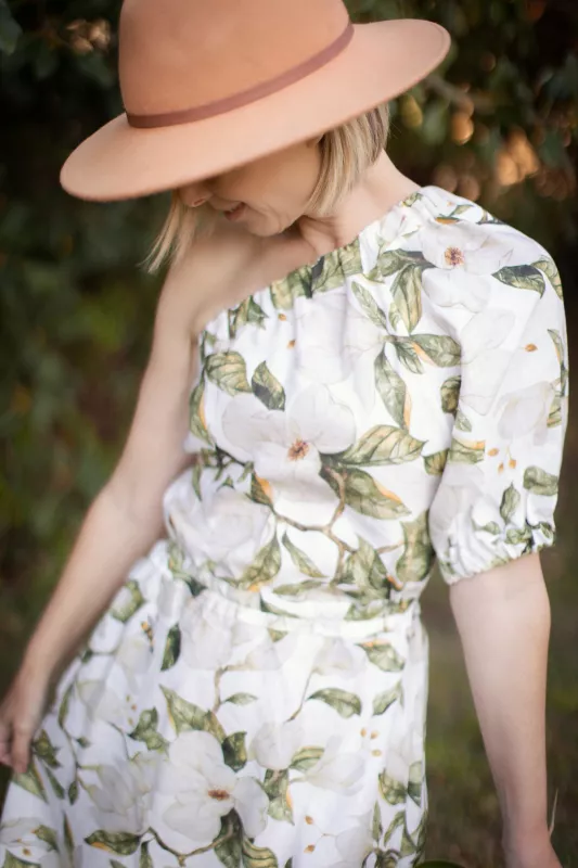 One Hand Off Shoulder Dress Magnolia Print