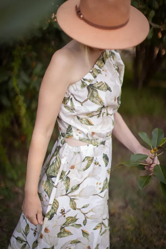 One Hand Off Shoulder Dress Magnolia Print