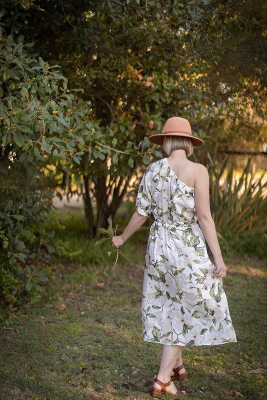 One Hand Off Shoulder Dress Magnolia Print